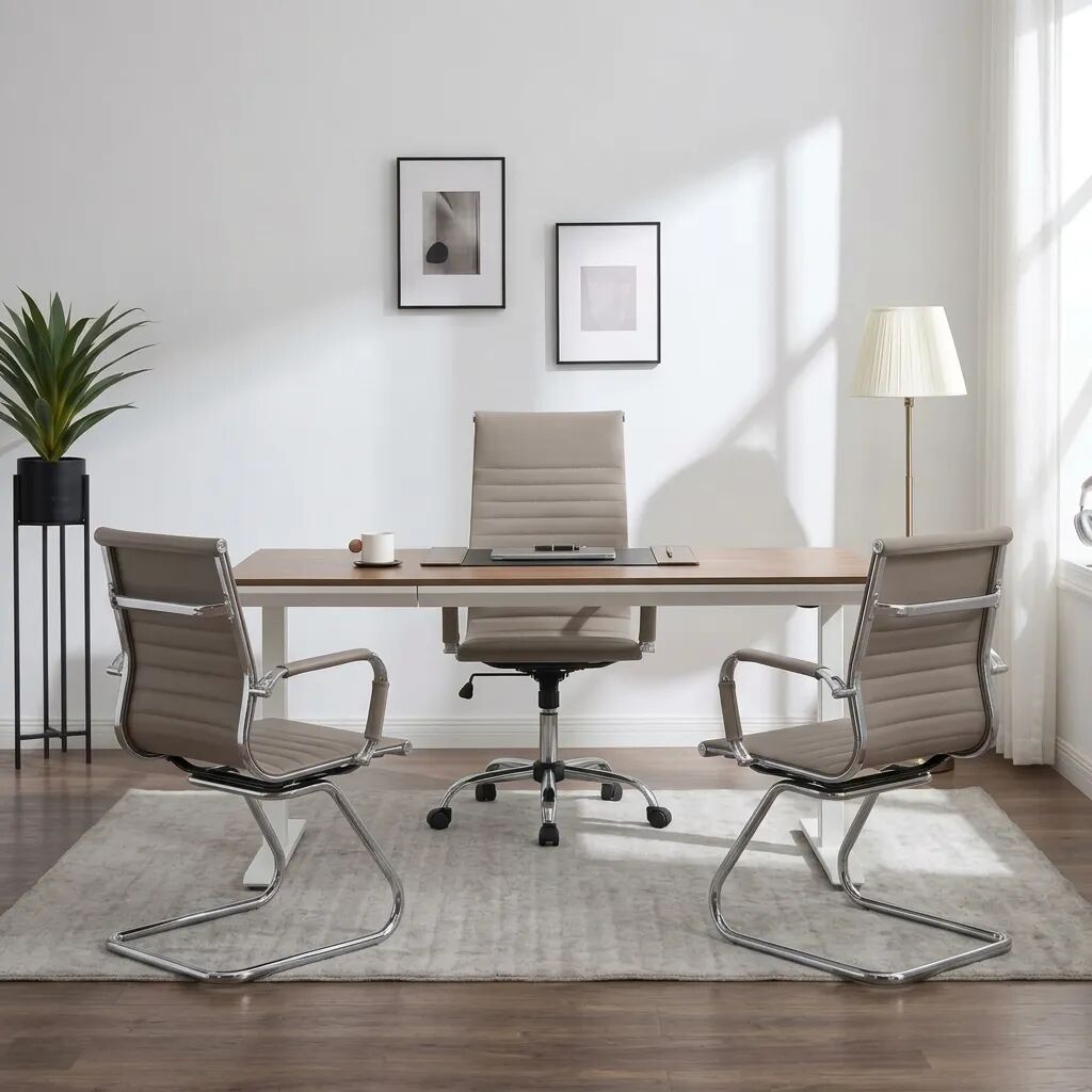 Pack Enola – Ensemble De Bureau Professionnel : 1 Fauteuil Direction + 2 Visiteurs Taupe