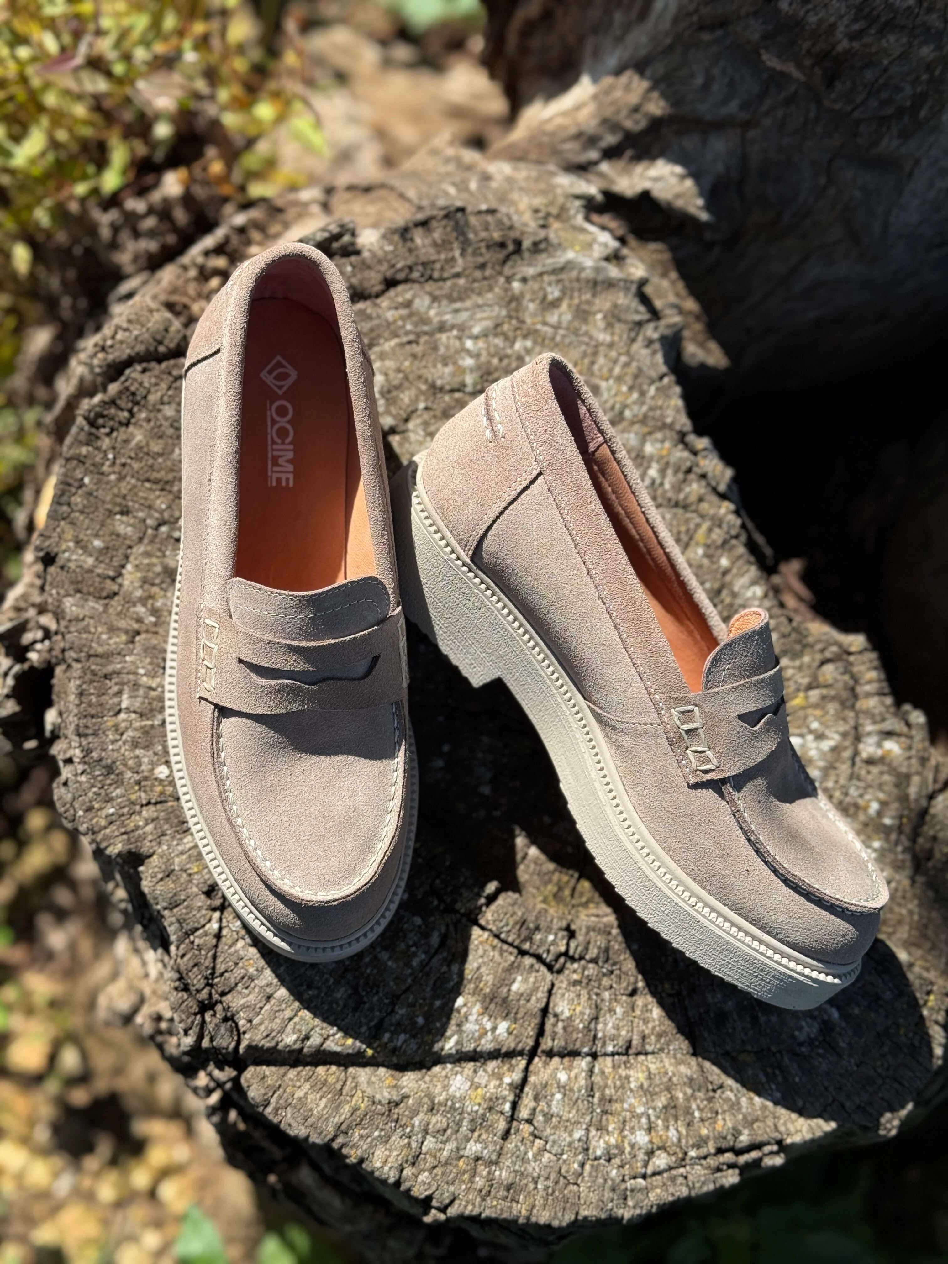 Mocassins Ocime En Daim Beige Clair Pour Femme