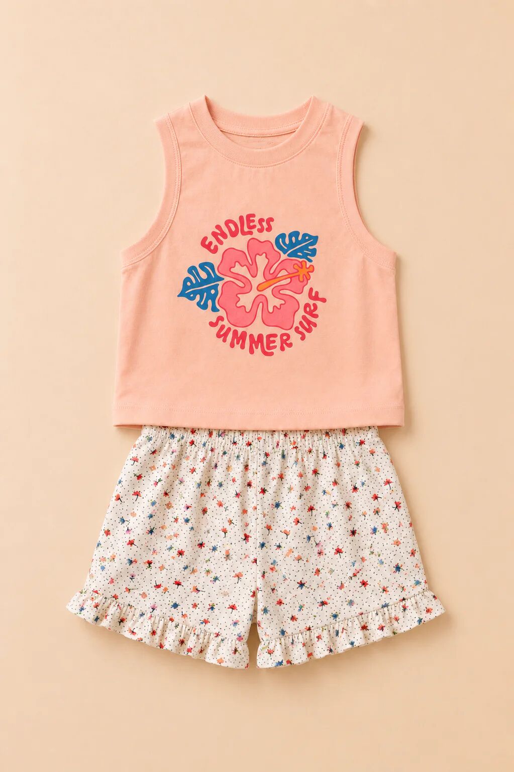 Ensemble Fille 2 Pièces – Débardeur Imprimé & Short Fleuri thumbnail 2