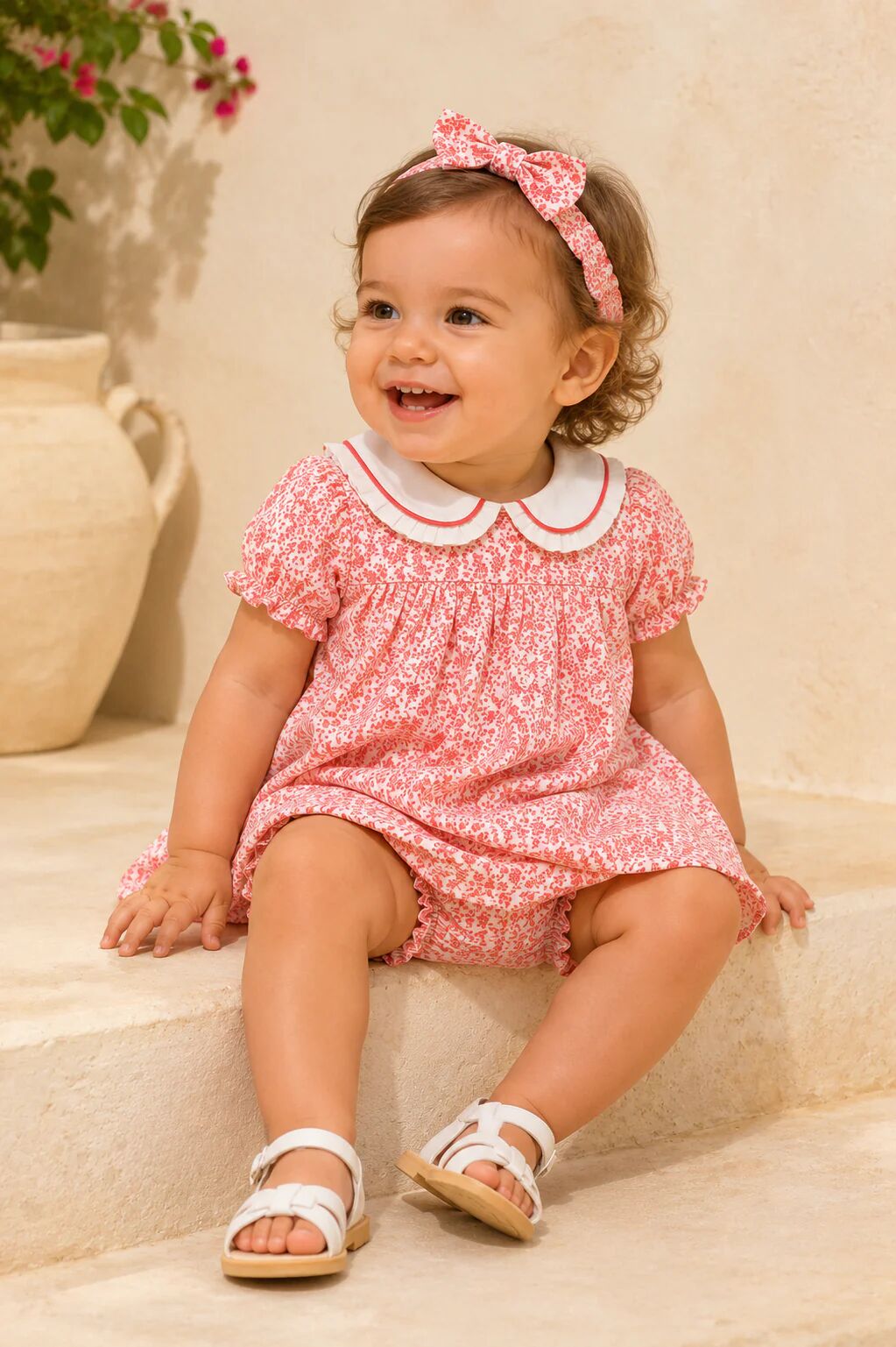 Ensemble Bébé Fille 2 Pièces – Robe Fleurie & Bloomer Assorti