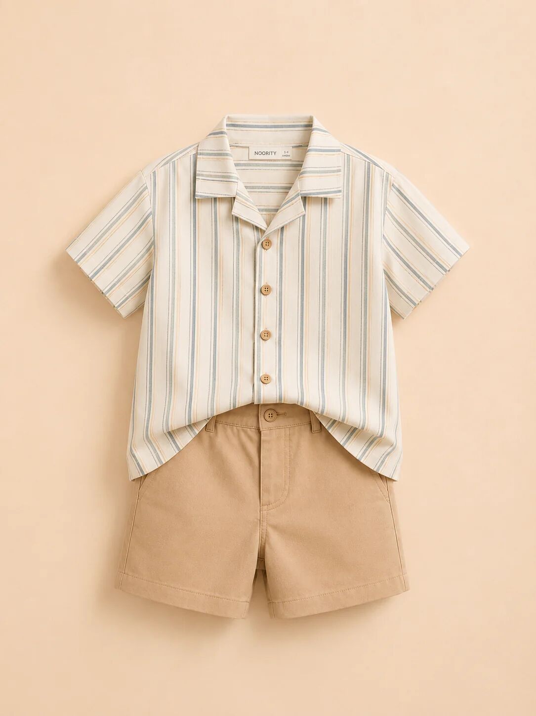 Ensemble Garçon 2 Pièces – Chemise Rayée & Short Beige