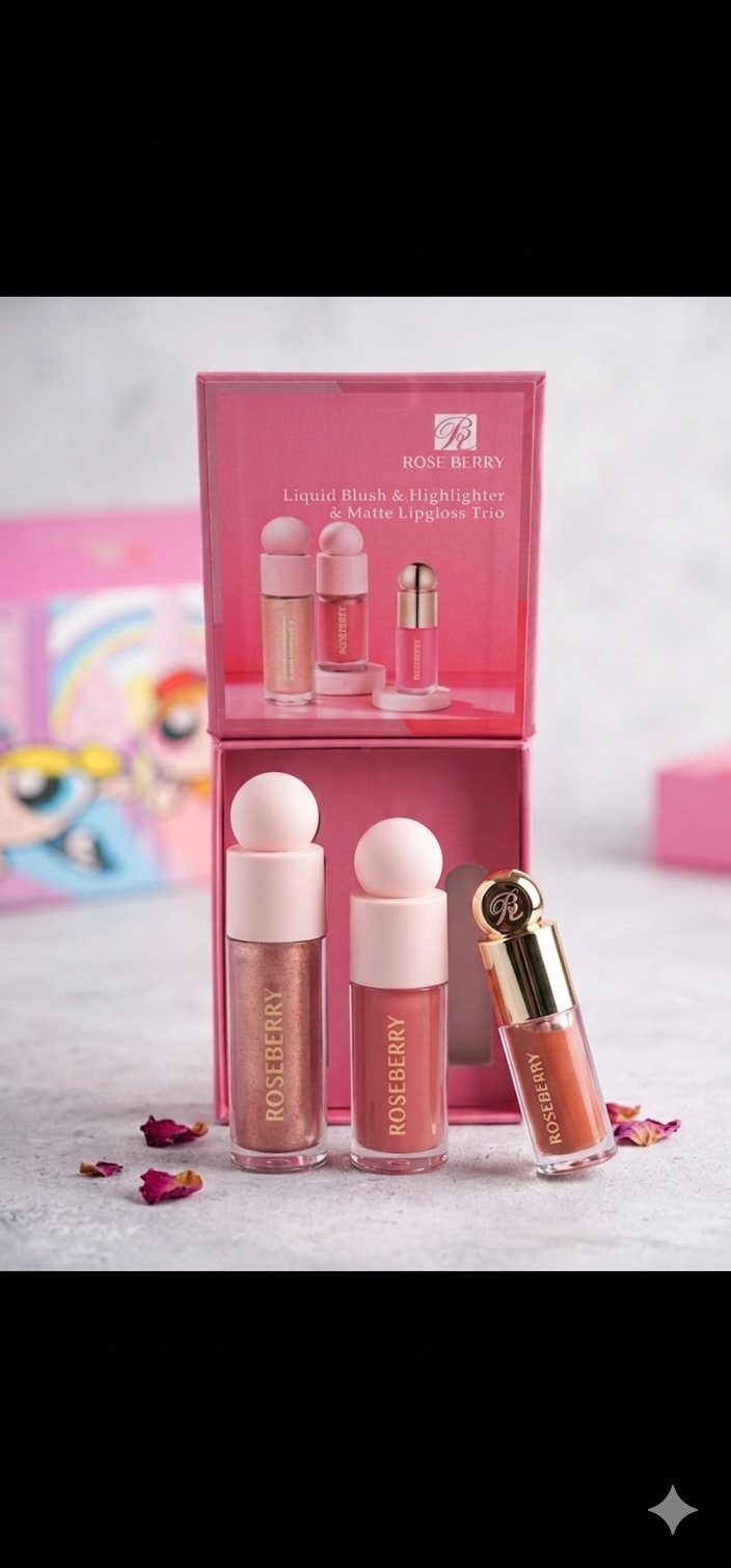 Coffret Trio Blush Liquide Highlighter Et Gloss Mat