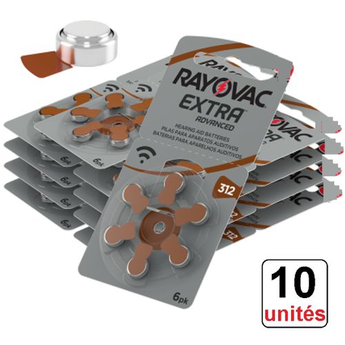 Rayovac 10 Boites X6 Piles Aide Auditive 1.45v Size 312 // Zing Air Batterie S312 Pr41