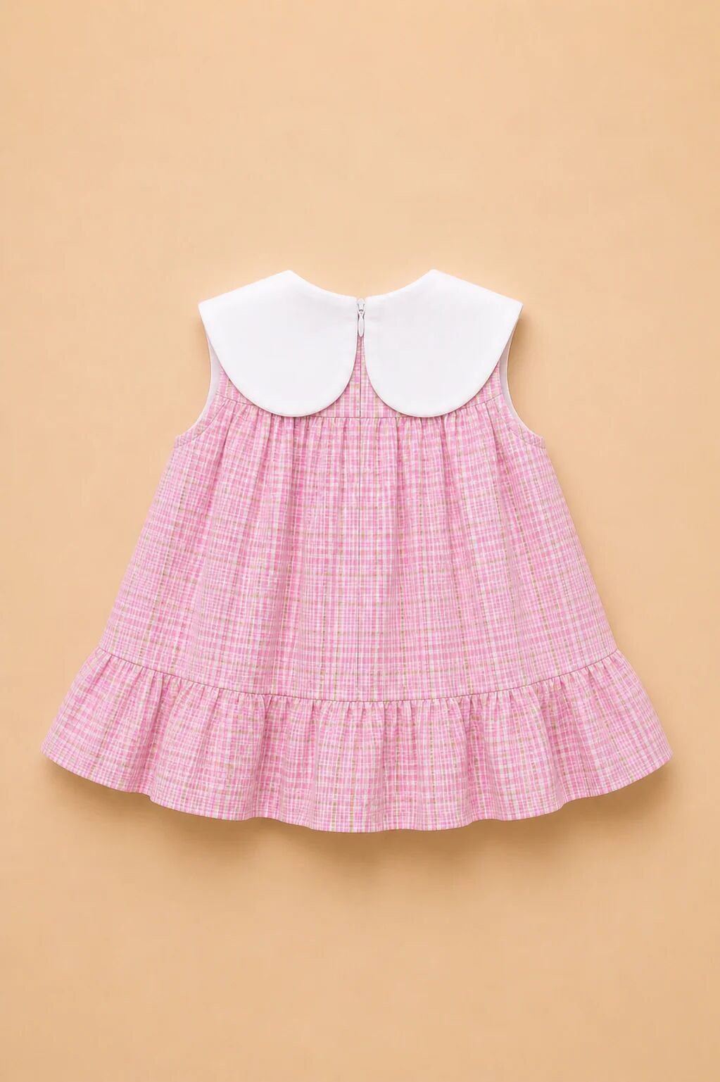 Robe Bébé Fille À Carreaux Roses Avec Col Brodé thumbnail 2