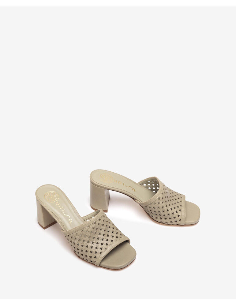 Mules À Large Empeigne En Cuir Perforé Vert thumbnail 2
