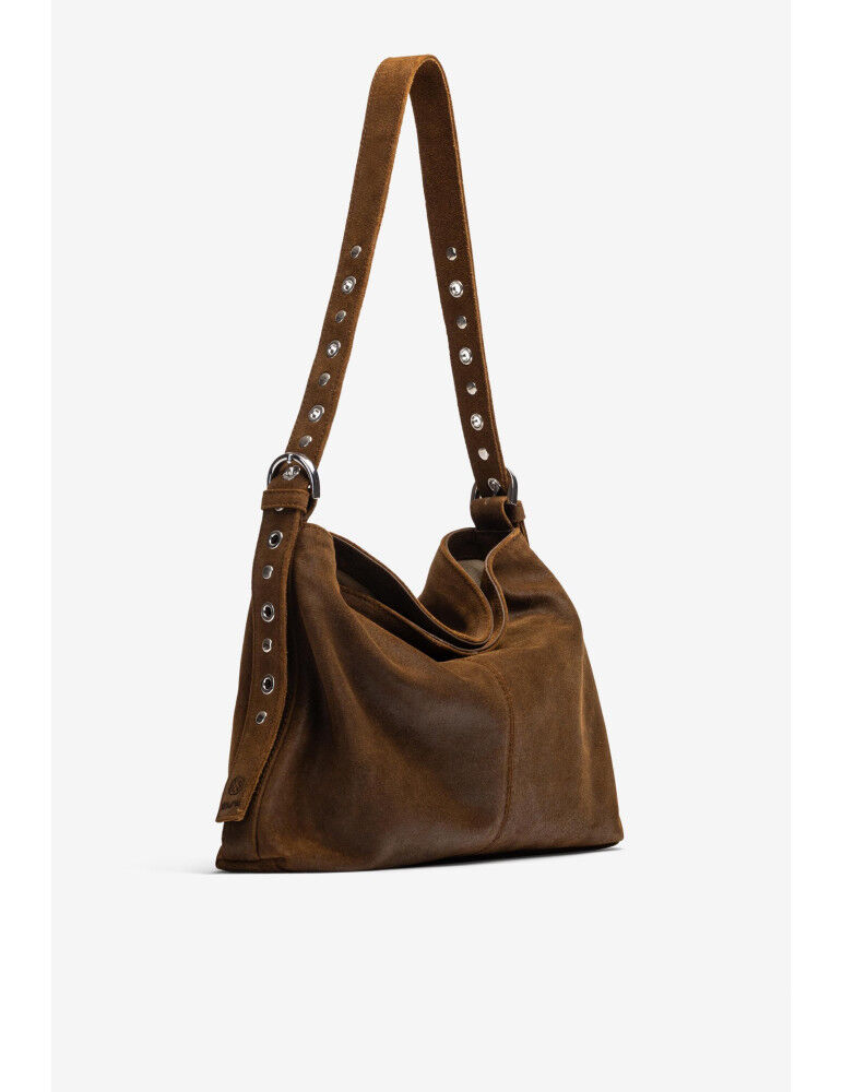 Sac De Taille Moyenne Clouté En Cuir -marron