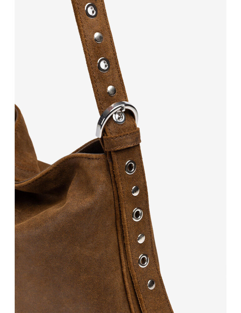 Sac De Taille Moyenne Clouté En Cuir -marron thumbnail 3