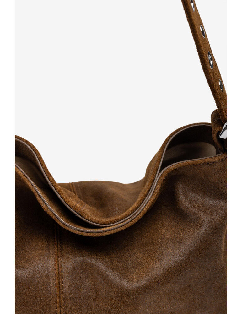 Sac De Taille Moyenne Clouté En Cuir -marron thumbnail 4