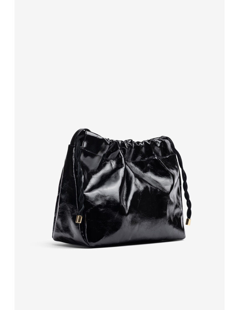 Sac À Main En Cuir Verni Noir Froissé thumbnail 4