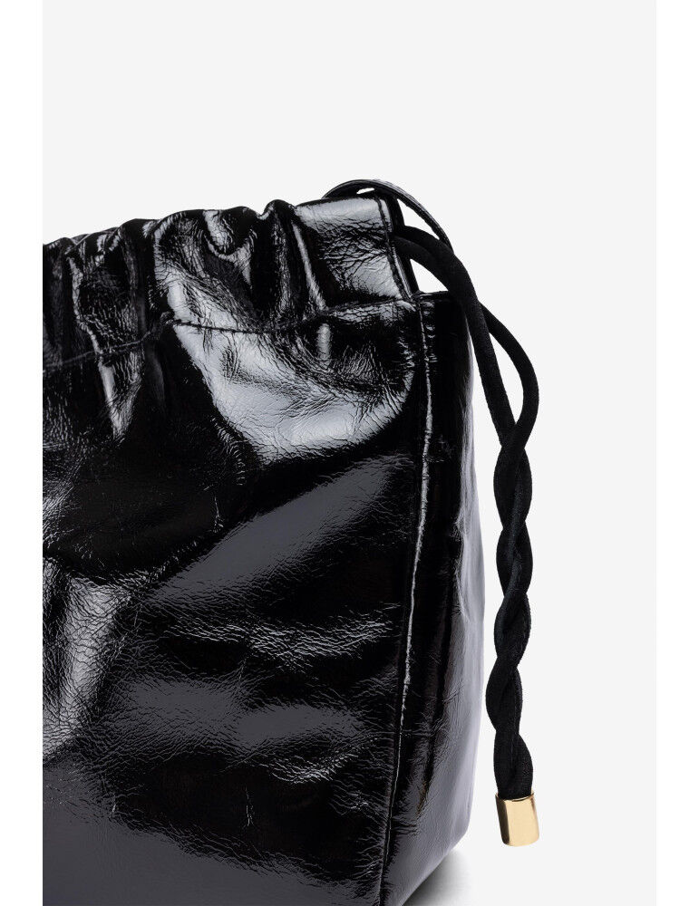 Sac À Main En Cuir Verni Noir Froissé thumbnail 3