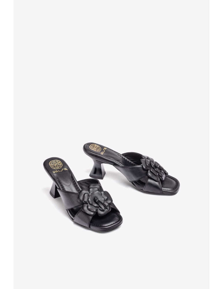 Mules Ornées Dune Fleur En Cuir Noir thumbnail 2