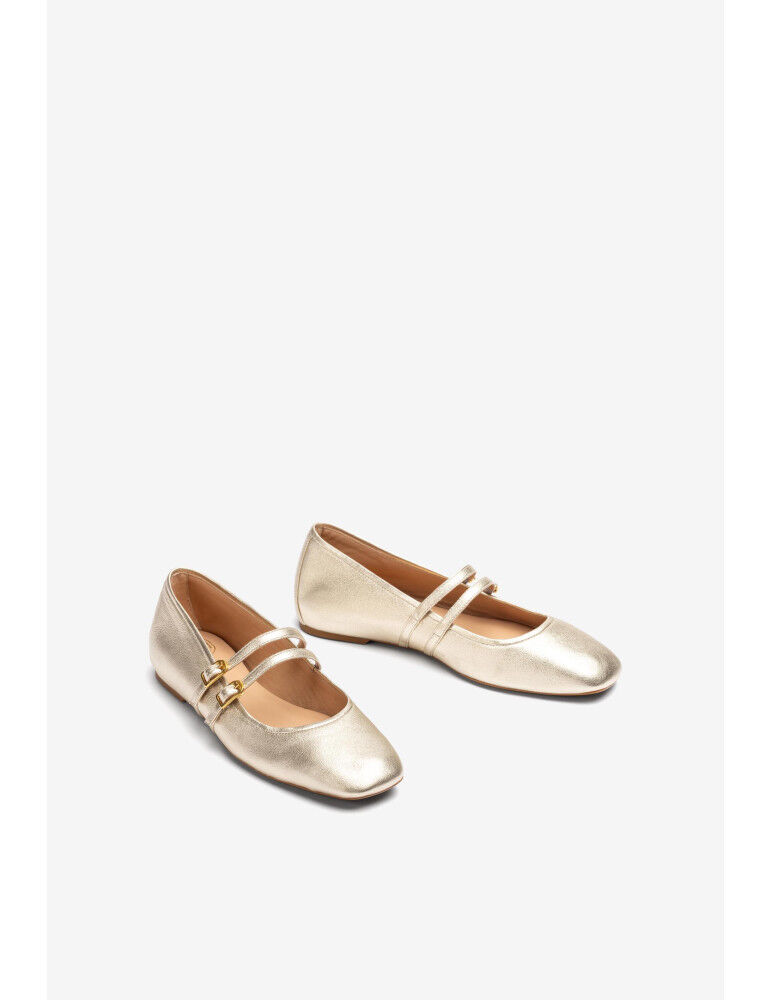 Ballerines À Talon Compensé Interieur En Cuir Doré thumbnail 1