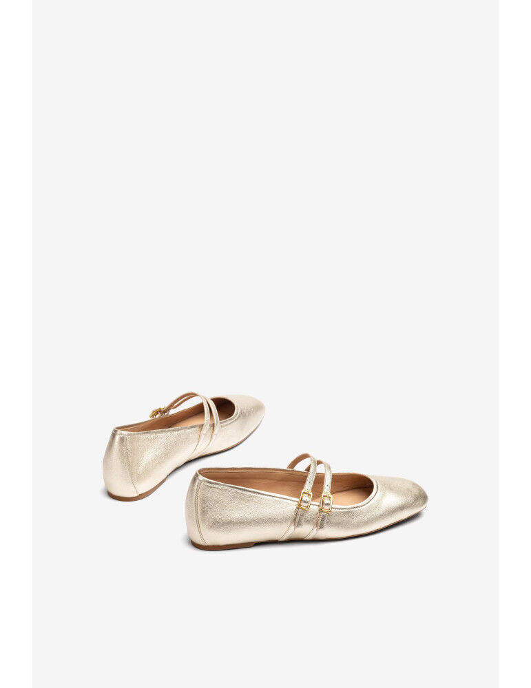 Ballerines À Talon Compensé Interieur En Cuir Doré thumbnail 3