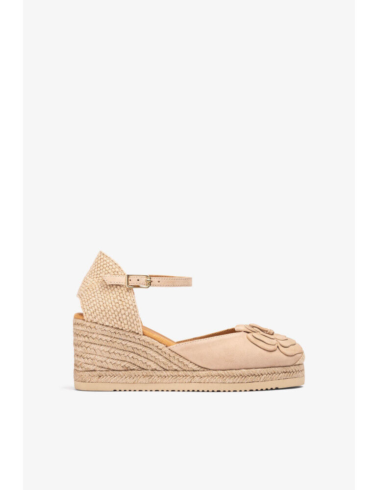 Espadrilles Avec Ornement Fleur En Daim- Beige thumbnail 1