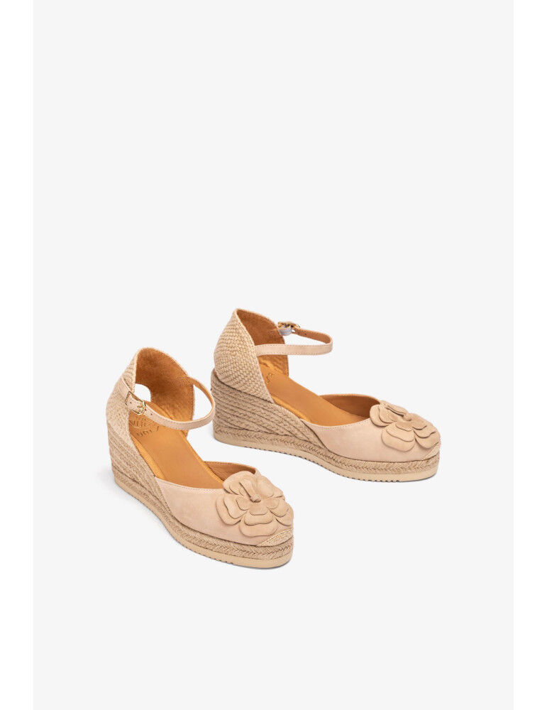 Espadrilles Avec Ornement Fleur En Daim- Beige thumbnail 2