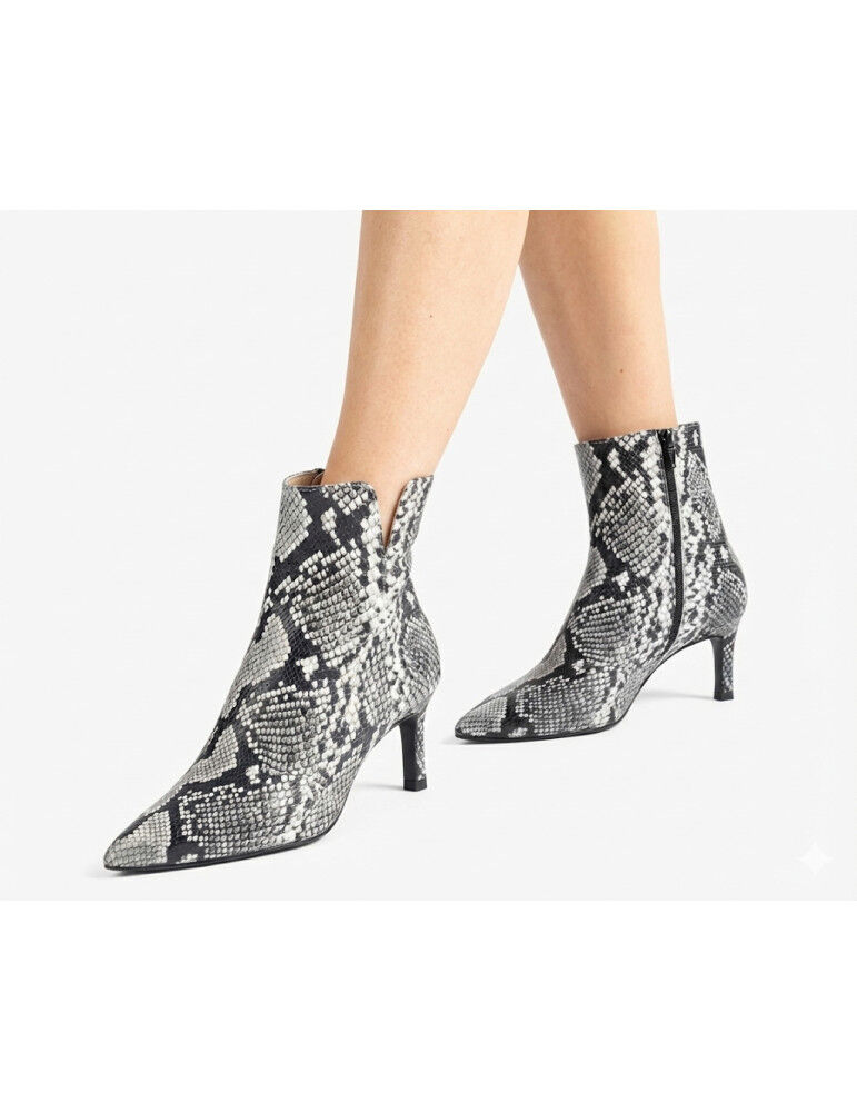 Bottines À Pointe Fine En Cuir Imprimé Reptile