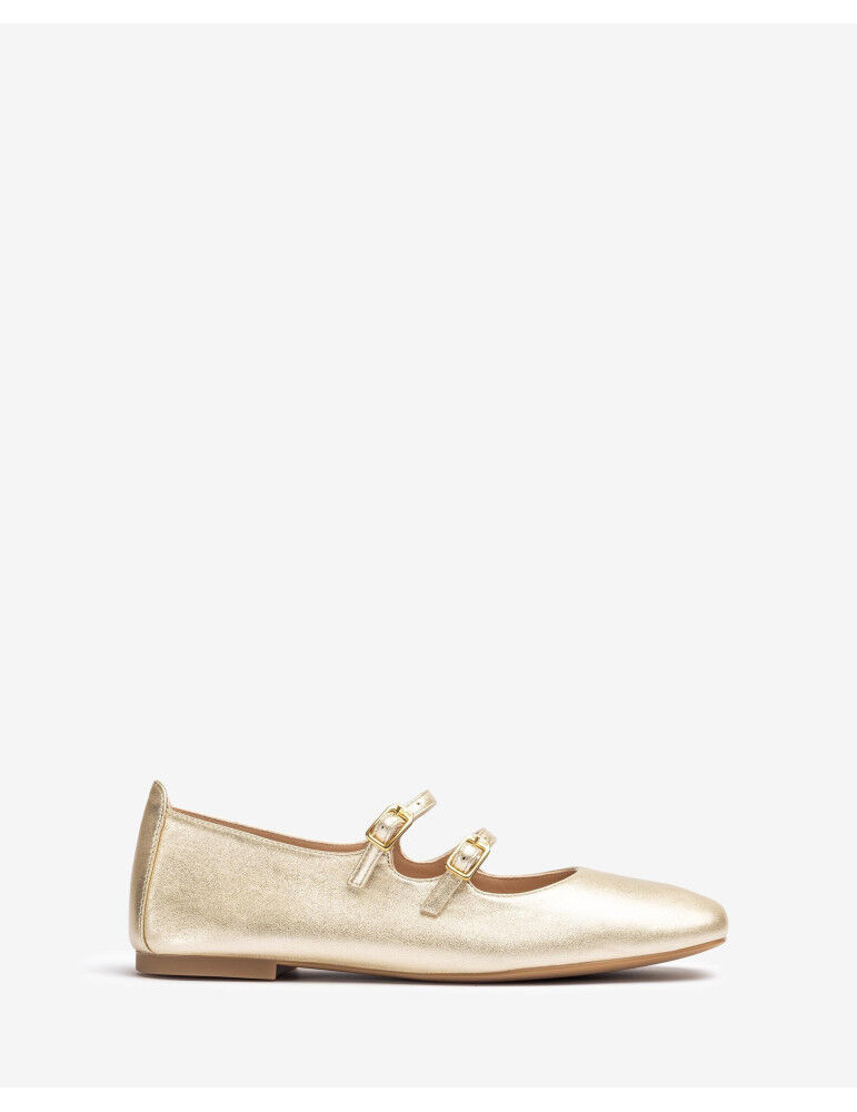 Ballerines Avec Double Bride En Cuir Metallisé