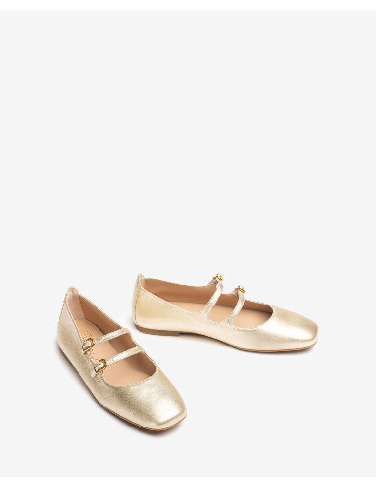 Ballerines Avec Double Bride En Cuir Metallisé thumbnail 3