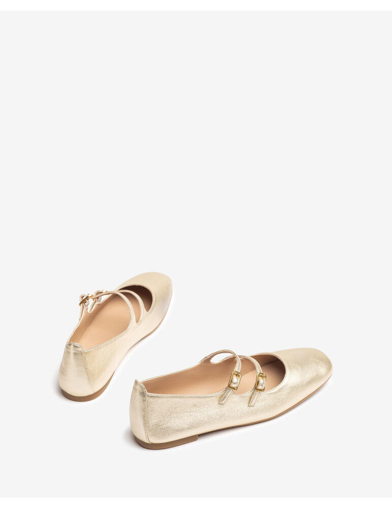 Ballerines Avec Double Bride En Cuir Metallisé