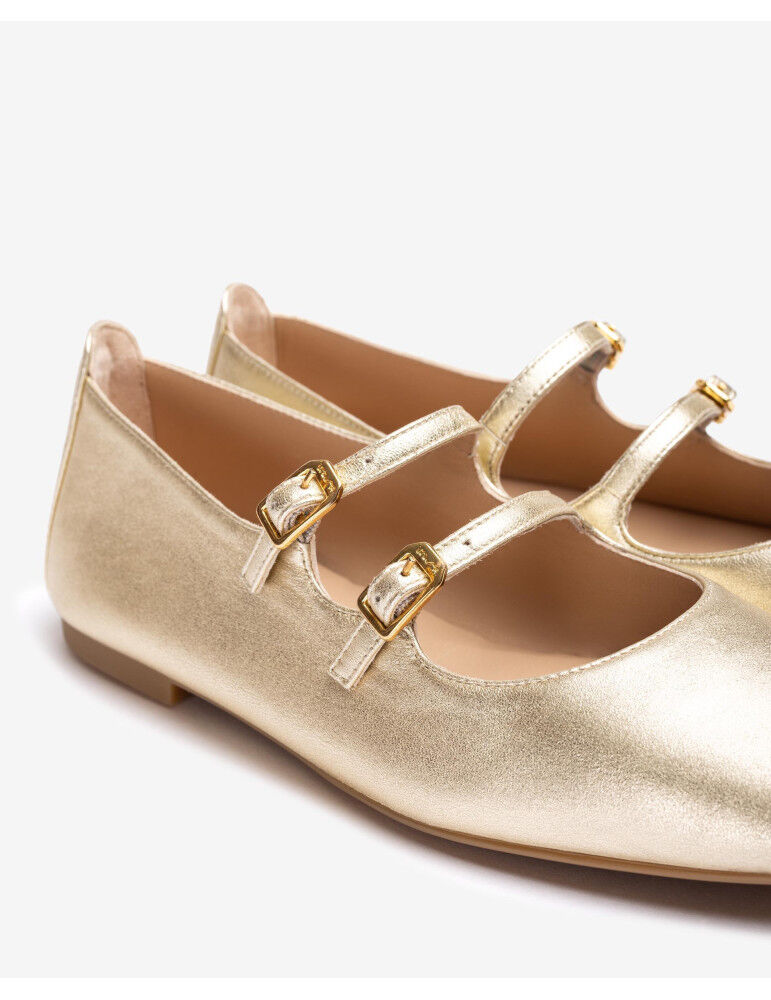 Ballerines Avec Double Bride En Cuir Metallisé thumbnail 4
