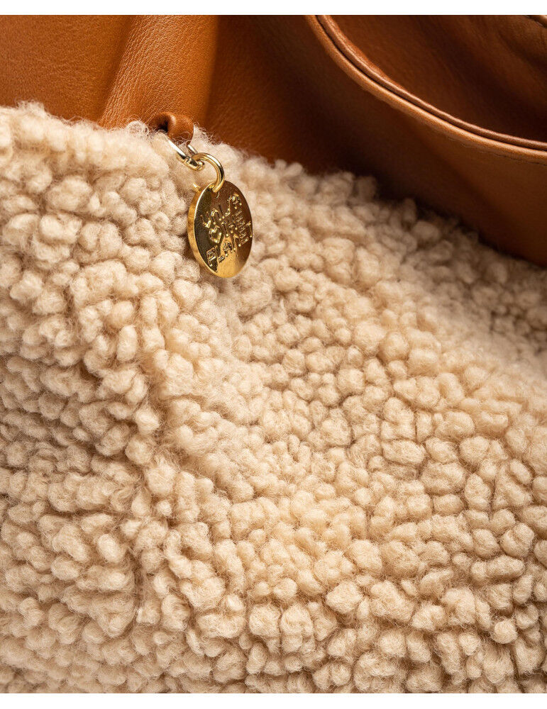 Grand Sac En Tissu Bouclette Et Cuir thumbnail 3