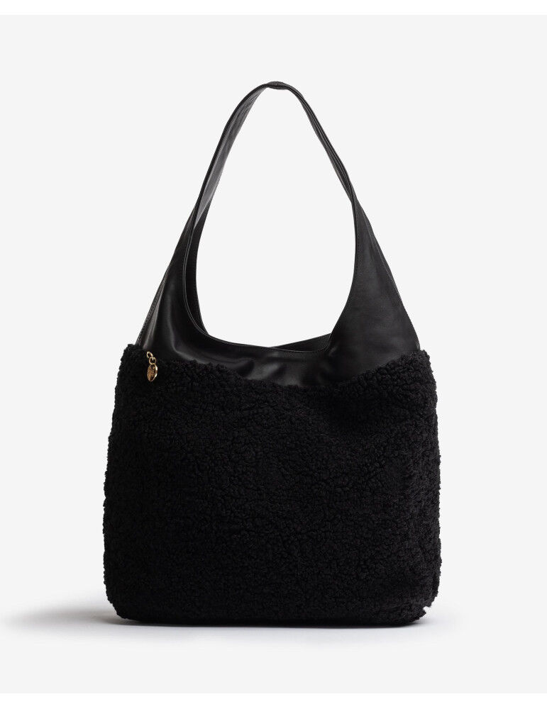 Grand Sac En Tissu Bouclette Et Cuir thumbnail 3