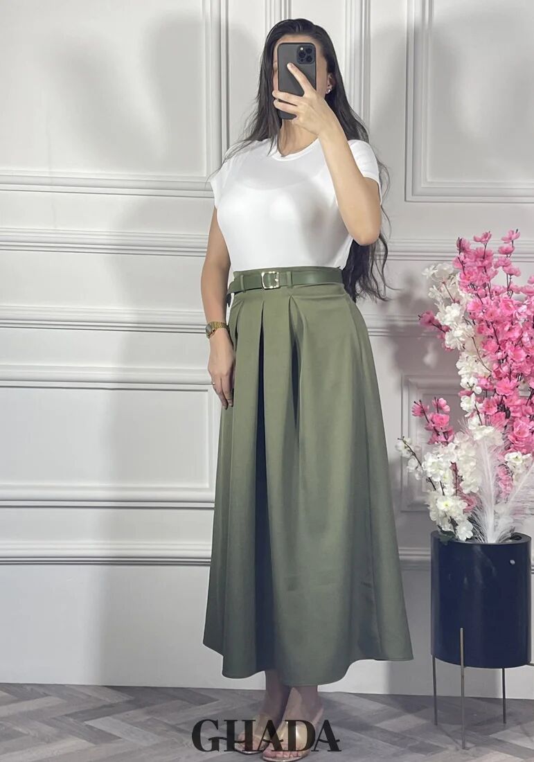 Jupe En Vert Kaki Avec Ceinture thumbnail 3