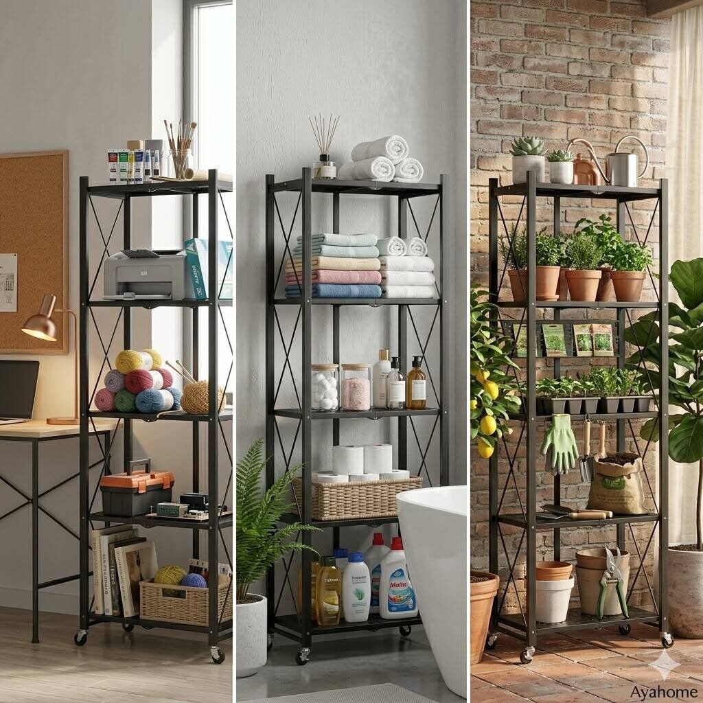 Étagère De Cuisine Pliable 5 Niveaux – Métal Noir Avec Roulettes – 160 × 70 × 35 Cm thumbnail 1