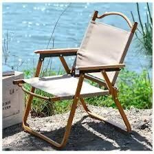 Chaise De Camping Pliante Style Scandinave – Bois Et Toile Beige thumbnail 3