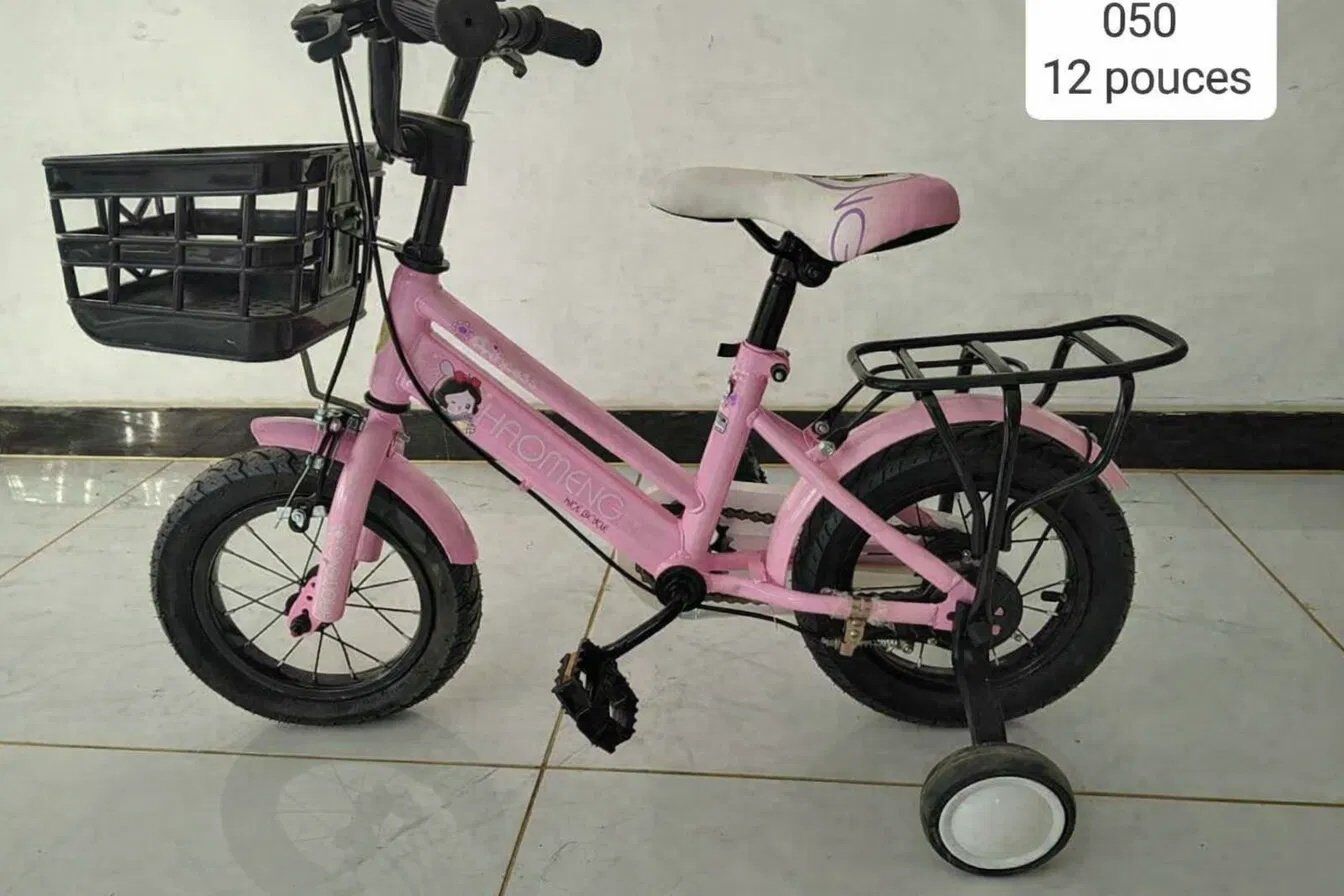 Vélo Enfant Fille 12 Pouces Réf.050 - Rose - Avec Panier Et Roulettes