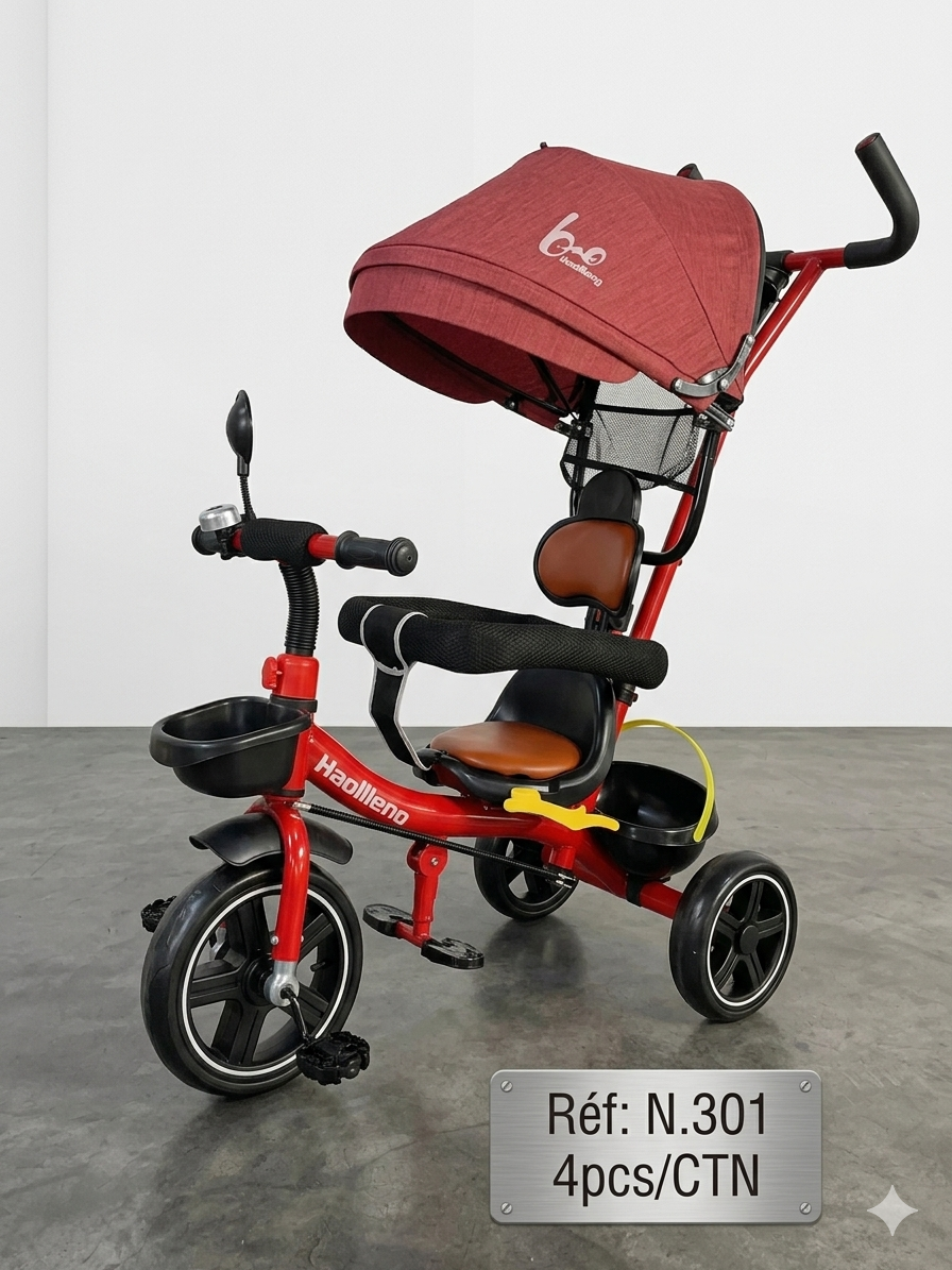 Haollleno Tricycle Évolutif Enfant Avec Auvent N.301 - Rouge - 4pcs/ctn