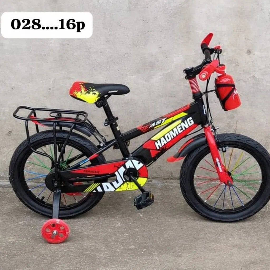Fast Vélo Enfant Garçon 16 Pouces Réf.028 - Noir/rouge - Gourde Incluse