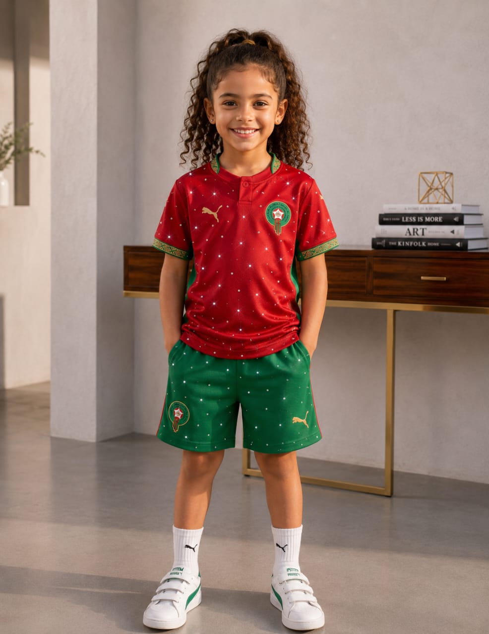 Ensemble Enfant Maroc – Maillot Rouge & Short Vert