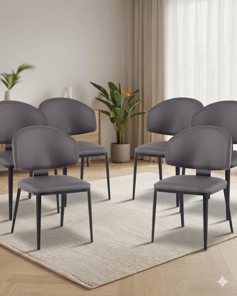 Pack Lucie – Lot De 6 Fauteuils De Salle À Manger En Similicuir Gris & Métal Noir