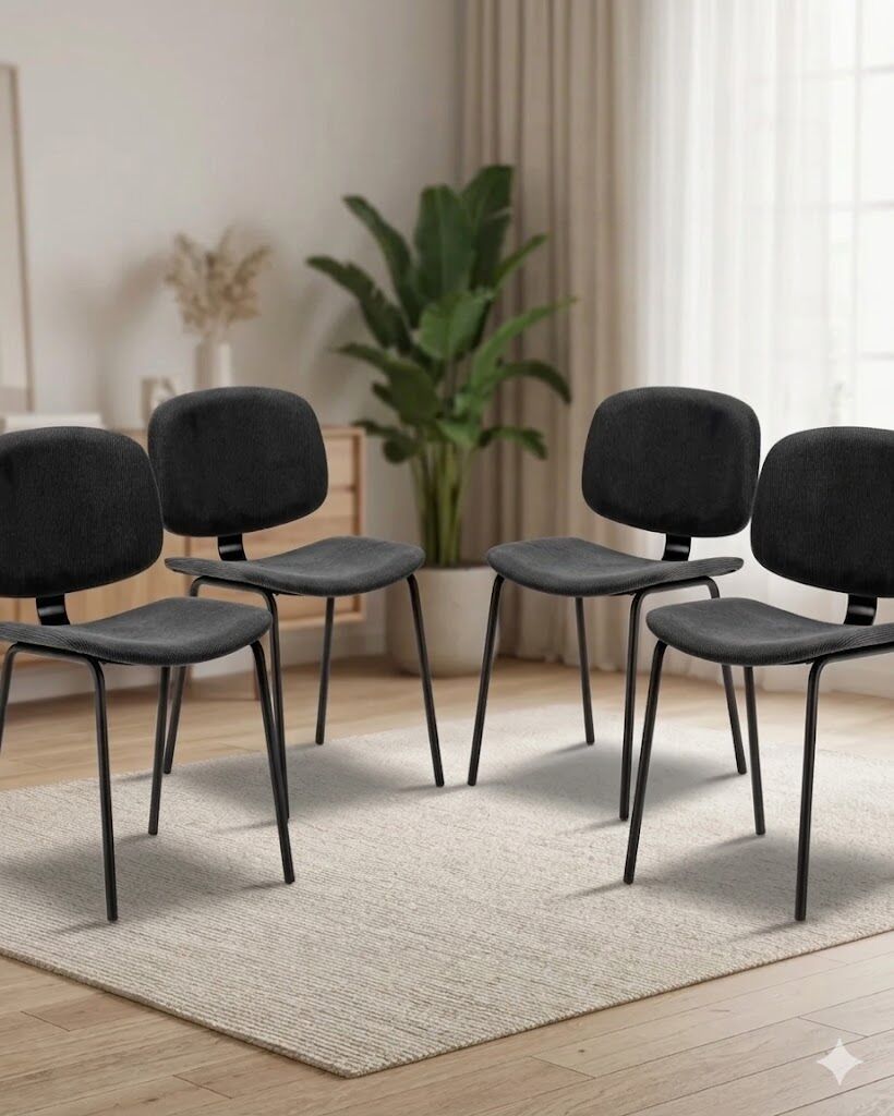 Pack Arus – Lot De 4 Chaises De Salle À Manger En Velours Côtelé Noir & Métal Noir