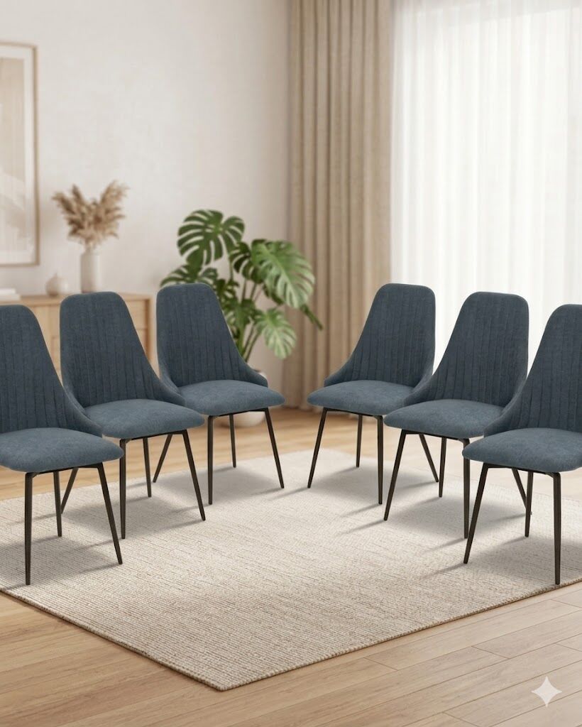 Pack Elma – Lot De 6 Chaises Pivotantes Bi-matière : Tissu Bleu & Similicuir Gris