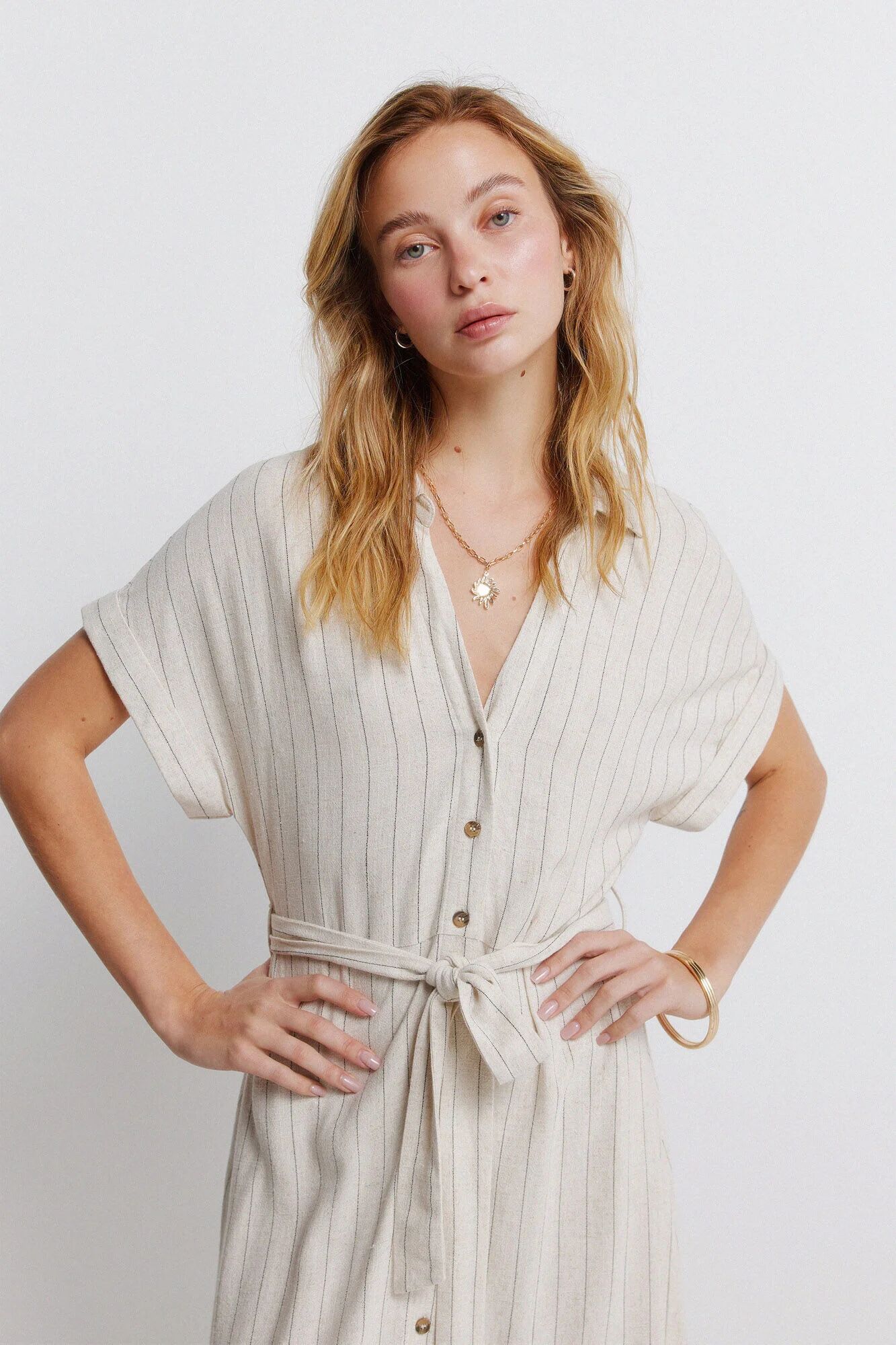 Robe Chemisier Midi En Lin À Rayures