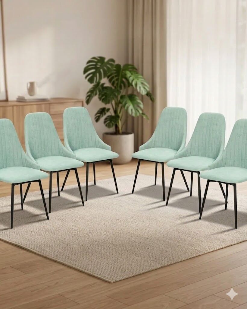 Pack Elma – Lot De 6 Chaises Pivotantes Bi-matière : Tissu Turquoise & Similicuir Vert Menthe