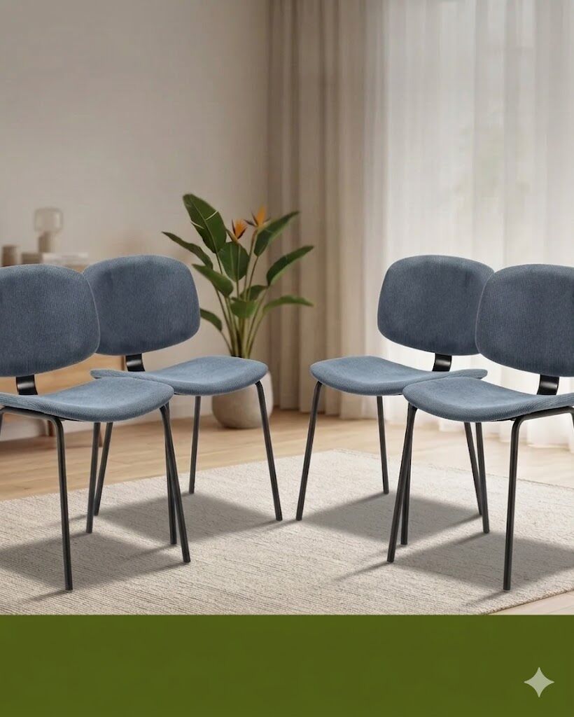 Pack Arus – Lot De 4 Chaises De Salle À Manger En Velours Côtelé Bleu & Métal Noir