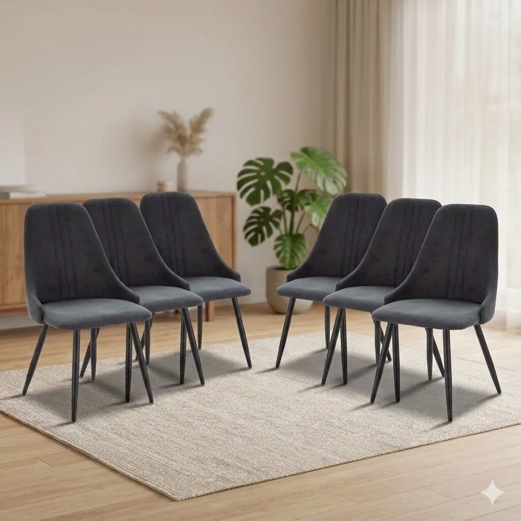 Pack Mani – Lot De 6 Chaises De Salle À Manger En Tissu Gris Foncé & Métal Noir