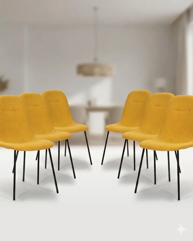 Pack Renne – Lot De 6 Chaises De Séjour En Tissu Jaune Moutarde & Métal Noir