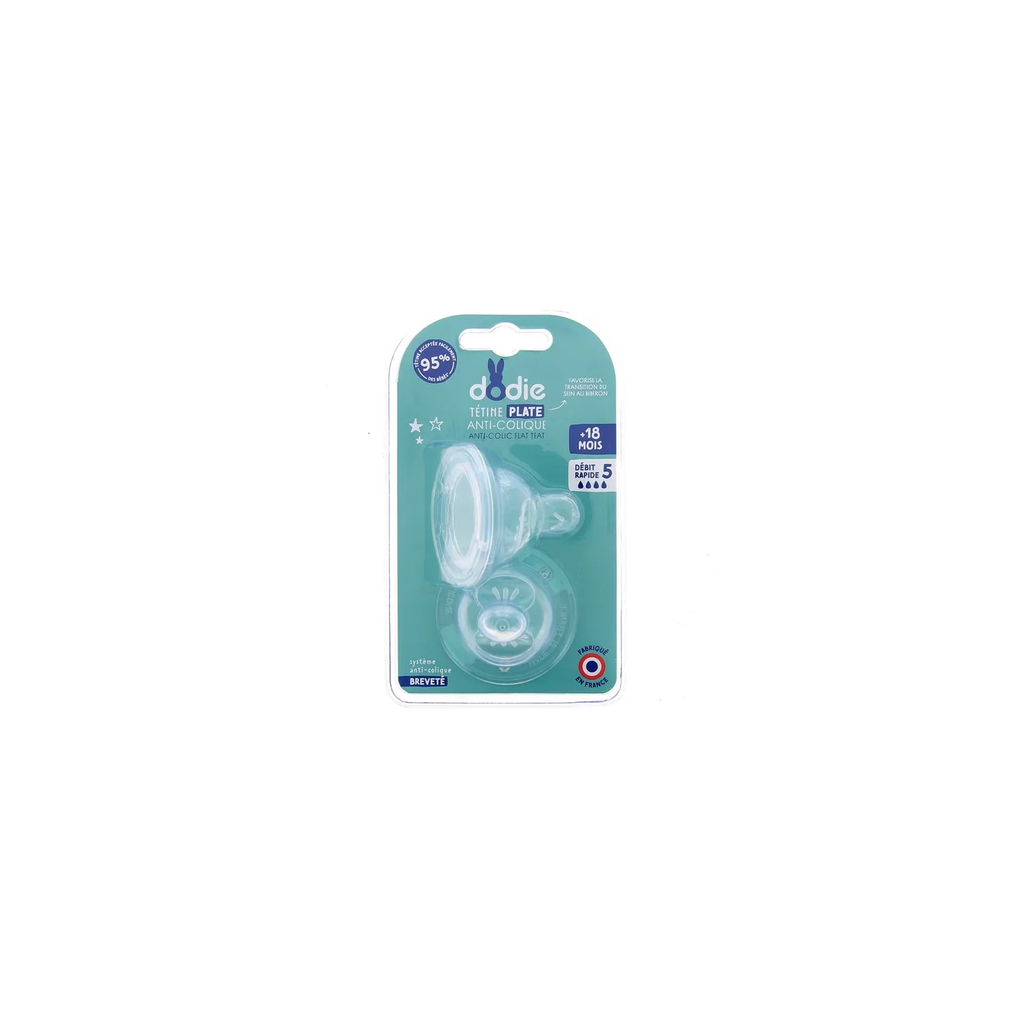 Tétine Plate Sens+ Anti Colique D5 +18m X2 2632