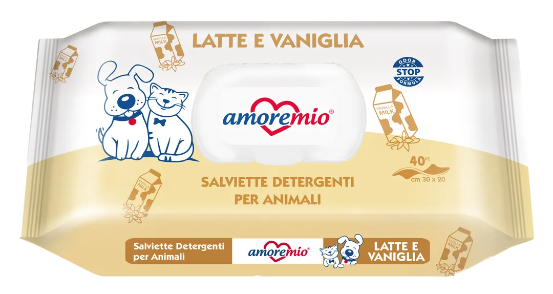 Lingettes Pour Chiens Et Chats Lait et Vanille 40 Pcs