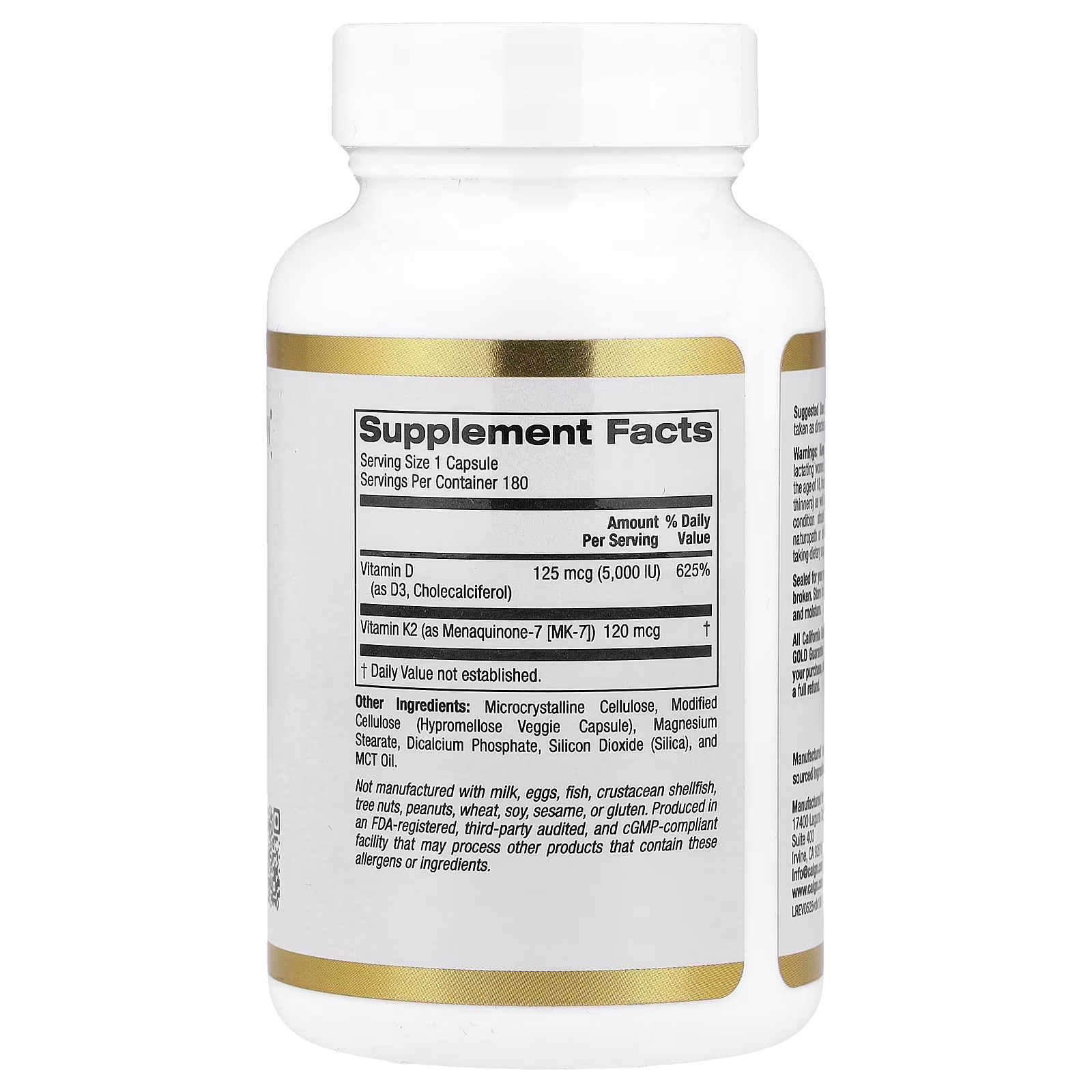 Vitamin D3 + K2 As Mk-7, 180 Veggie Capsules