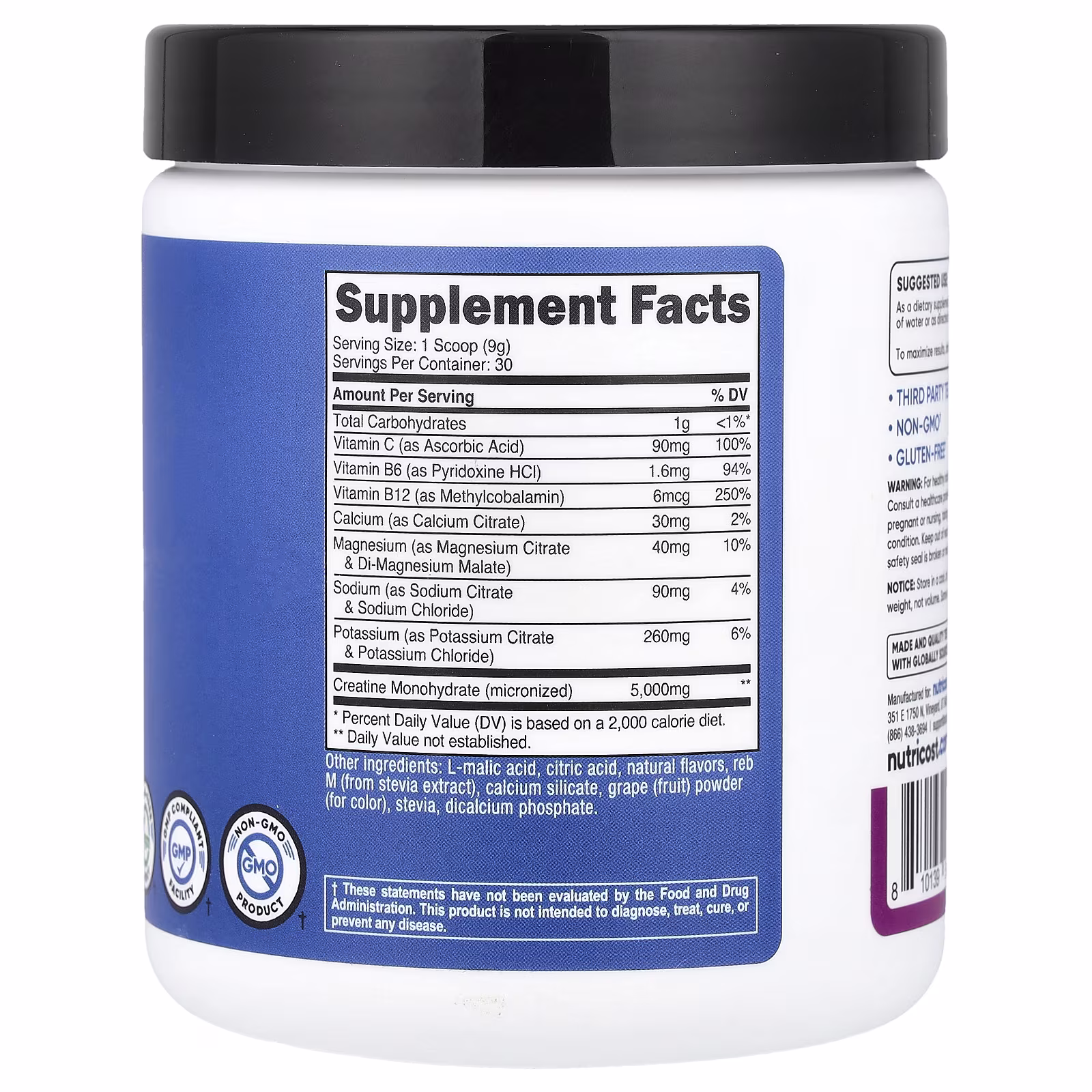 Performance, Creatine + Hydration, Grape, 9.9 Oz (276 G)