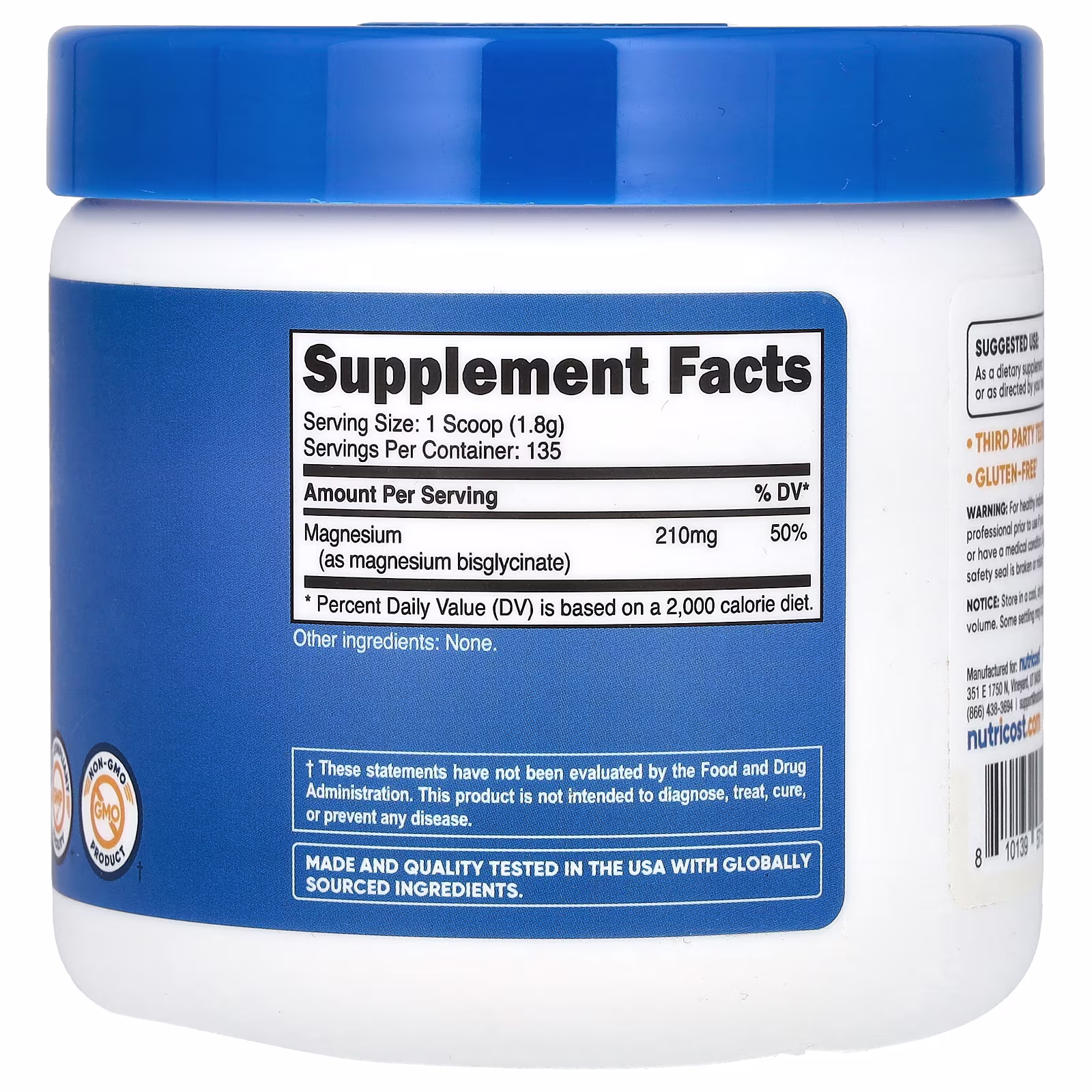 Magnesium Glycinate, Unflavored , 8.9 Oz