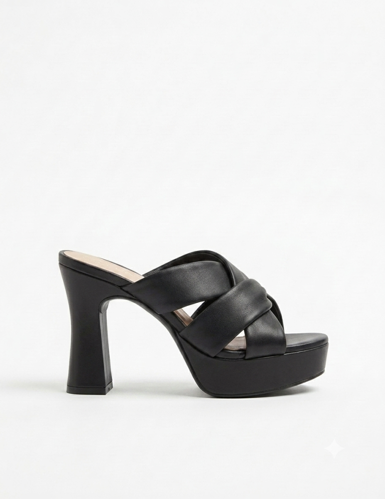 Mules À Haut Talon Et Plateforme En Cuir