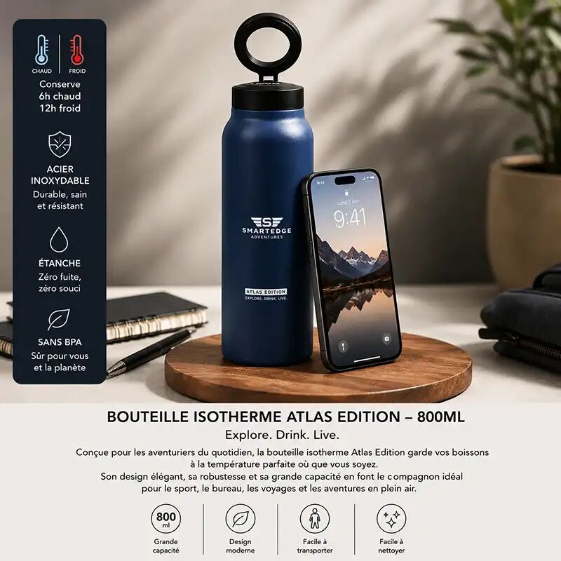 Bouteille Isotherme Atlas Edition Avec Support Téléphone Intégré thumbnail 3