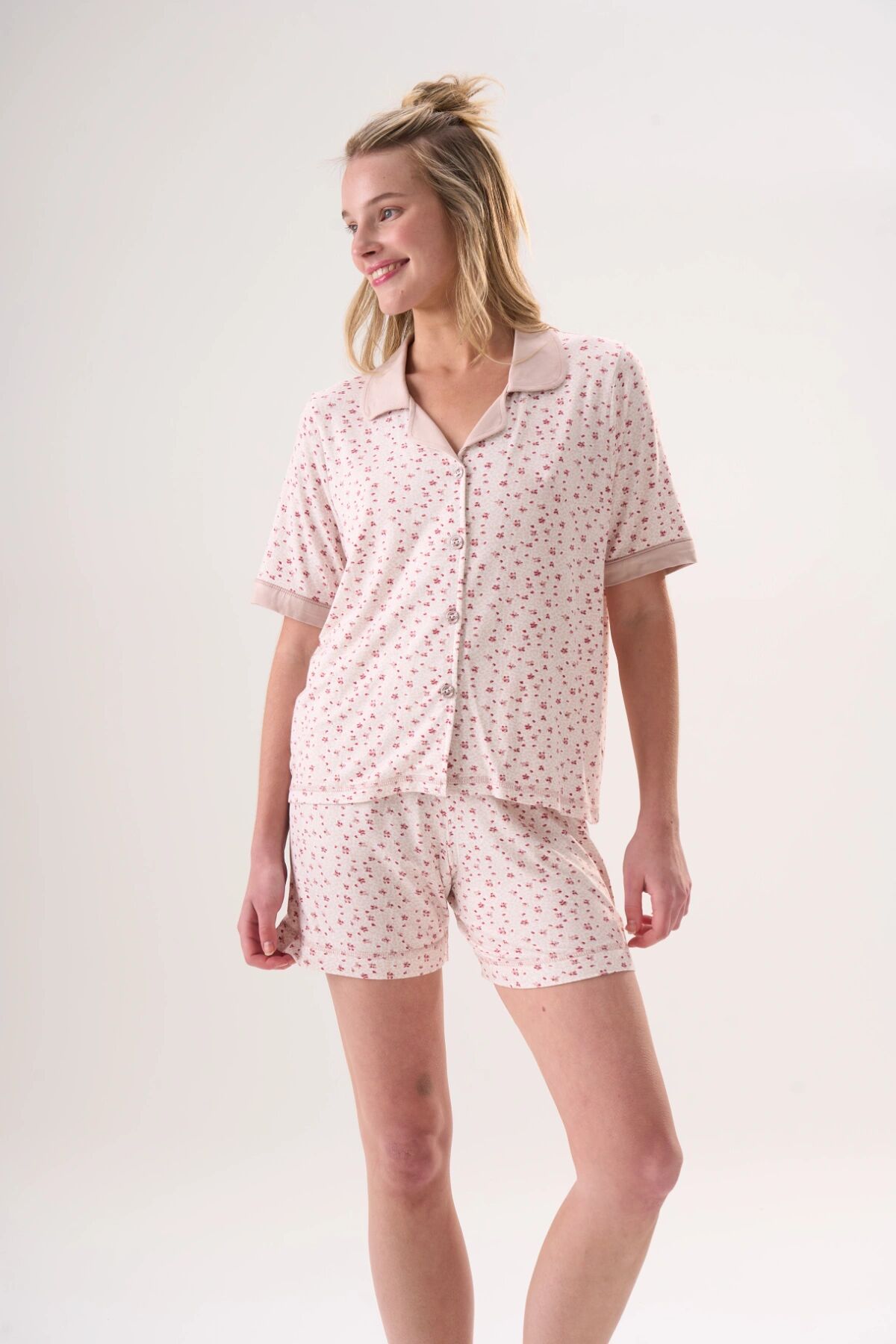 Ensemble De Pyjama 2 Pièces Rose Fleuri En Bambou