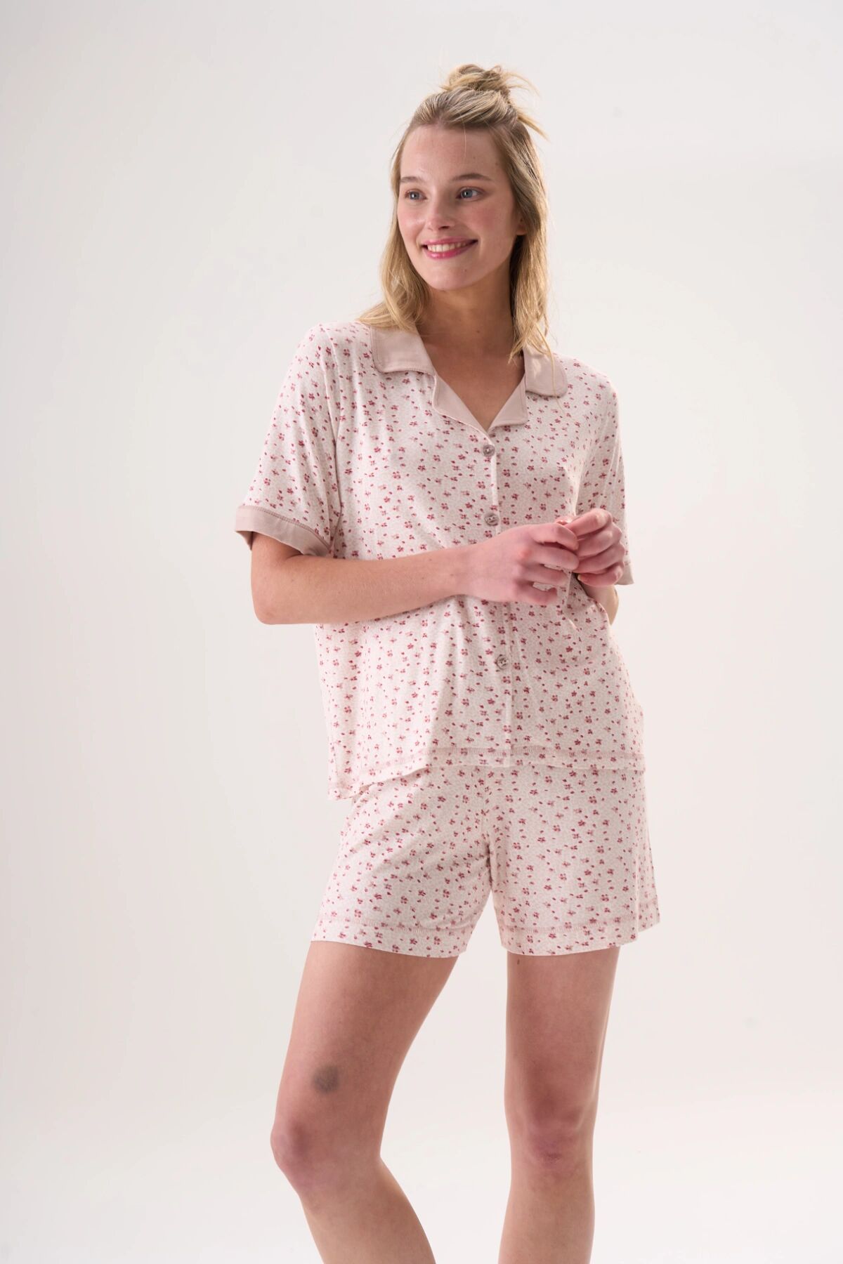 Ensemble De Pyjama 2 Pièces Rose Fleuri En Bambou thumbnail 4